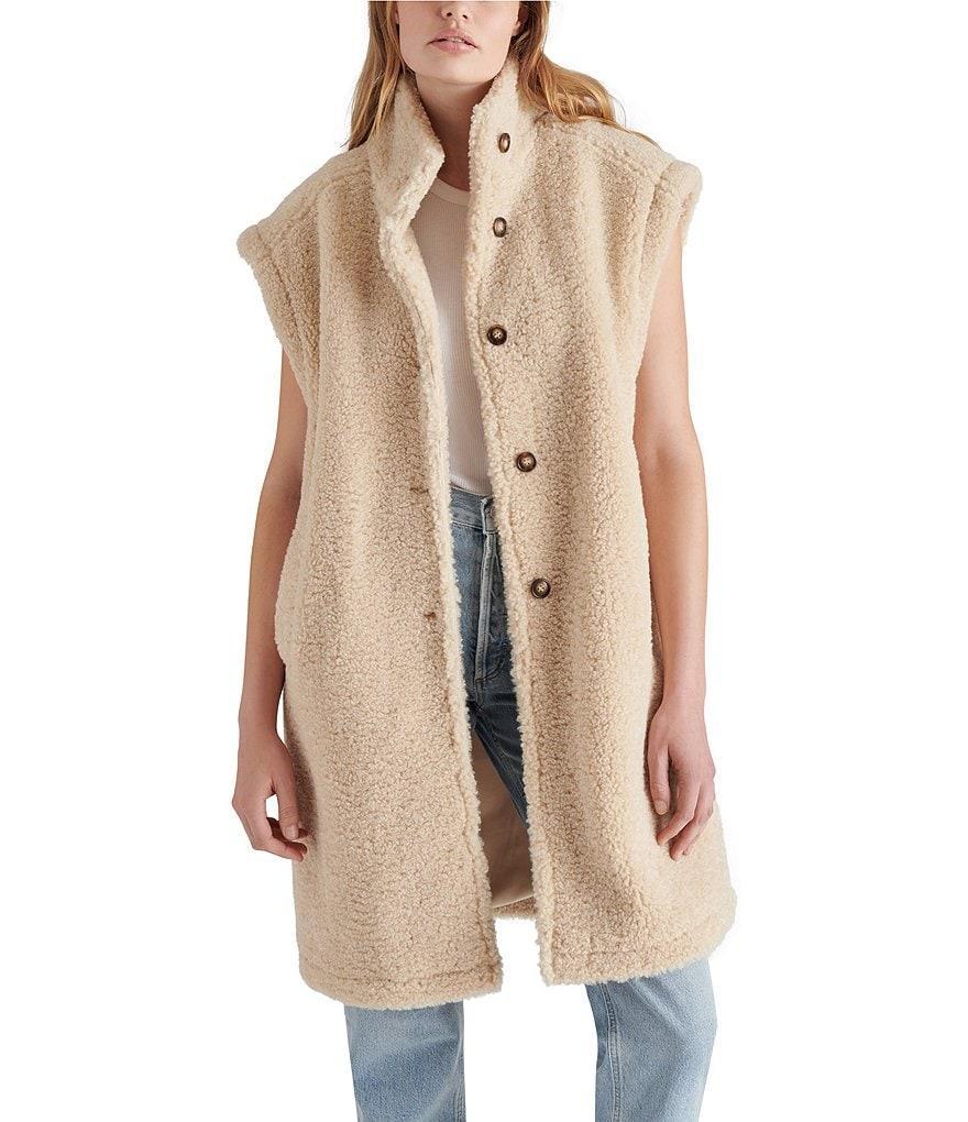 Steve Madden Benit Sherpa Round Neck Button Front Oversized Vest Product Image