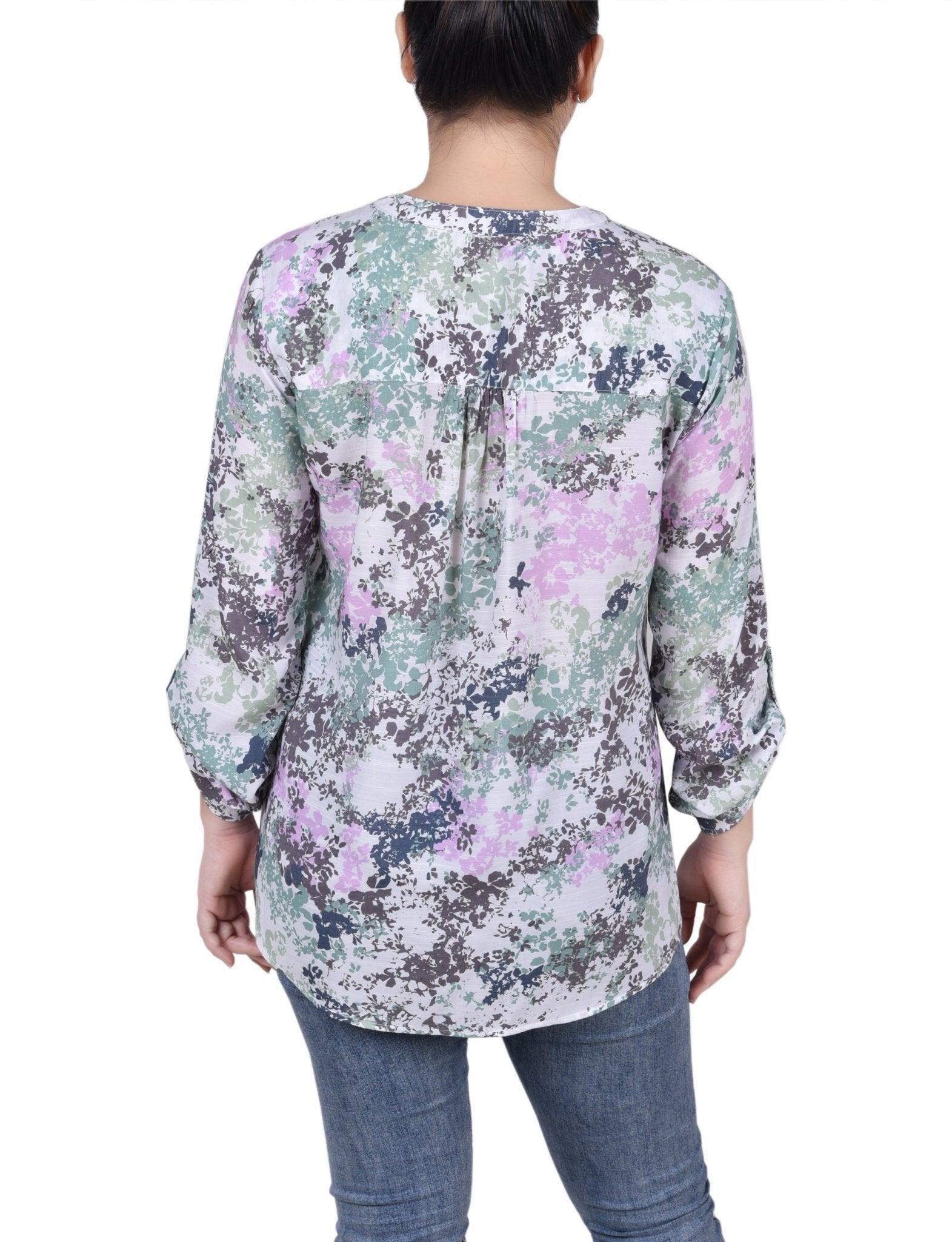 Long Roll Tab Sleeve Pintuck Front Blouse - Petite Product Image