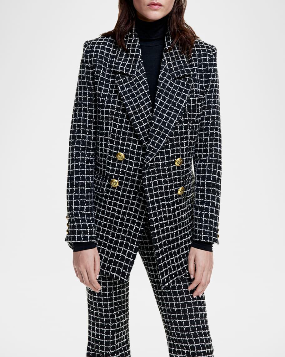 Grid Tweed Oversized Double-Breasted Blazer Product Image