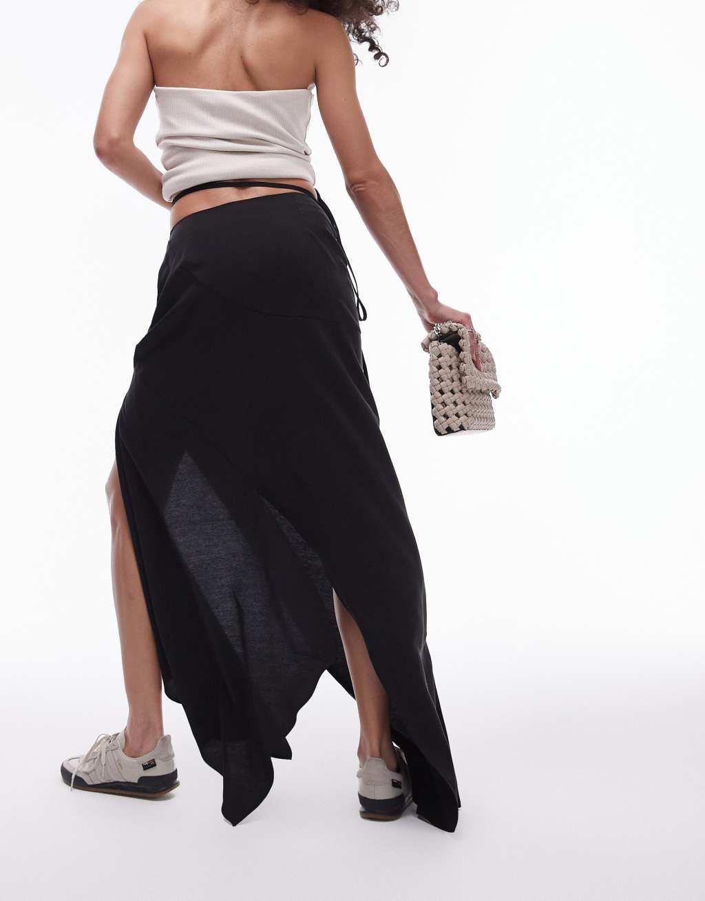 Topshop Handkerchief Hem Asymmetric Skirt in black Product Image