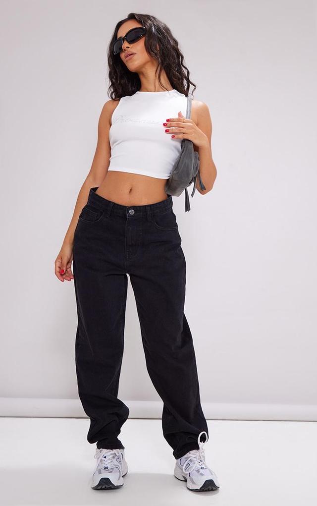 PRETTYLITTLETHING Petite Black Mom Jeans Product Image