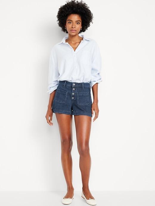 High-Waisted Jean Trouser Shorts -- 3-inch inseam Product Image