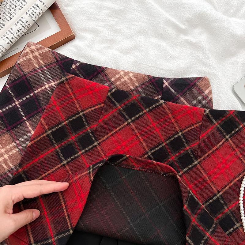 High Rise Plaid Mini A-Line Skirt Product Image