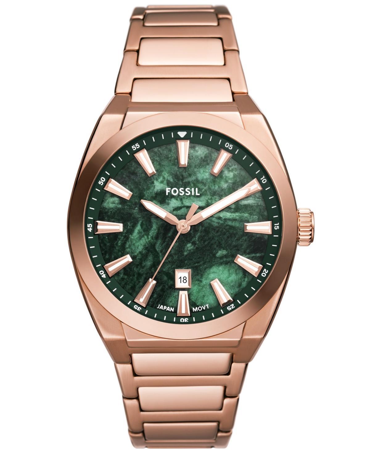 Fossil Mens Everett Three-Hand Date Rose Gold-Tone Stainless Steel Bracelet Watch Product Image