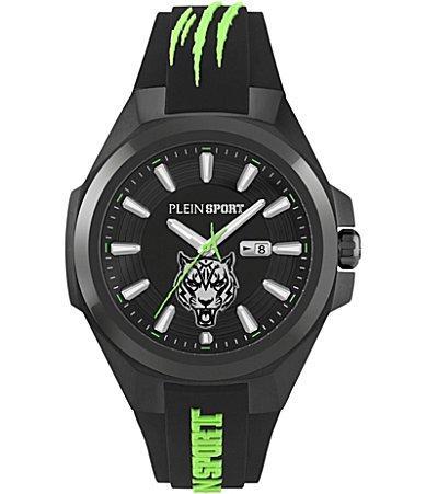 Plein Sport Mens Tigermaster Three Hand Date Quartz Black Silicone 47MM - Black Product Image