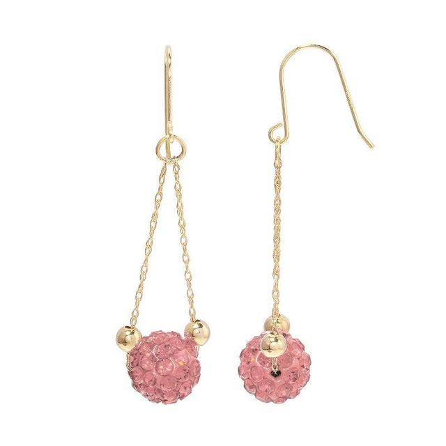 Womens Unbranded 14ky Gold Bead Pink Crystal Dangle Earrings, Womens Product Image