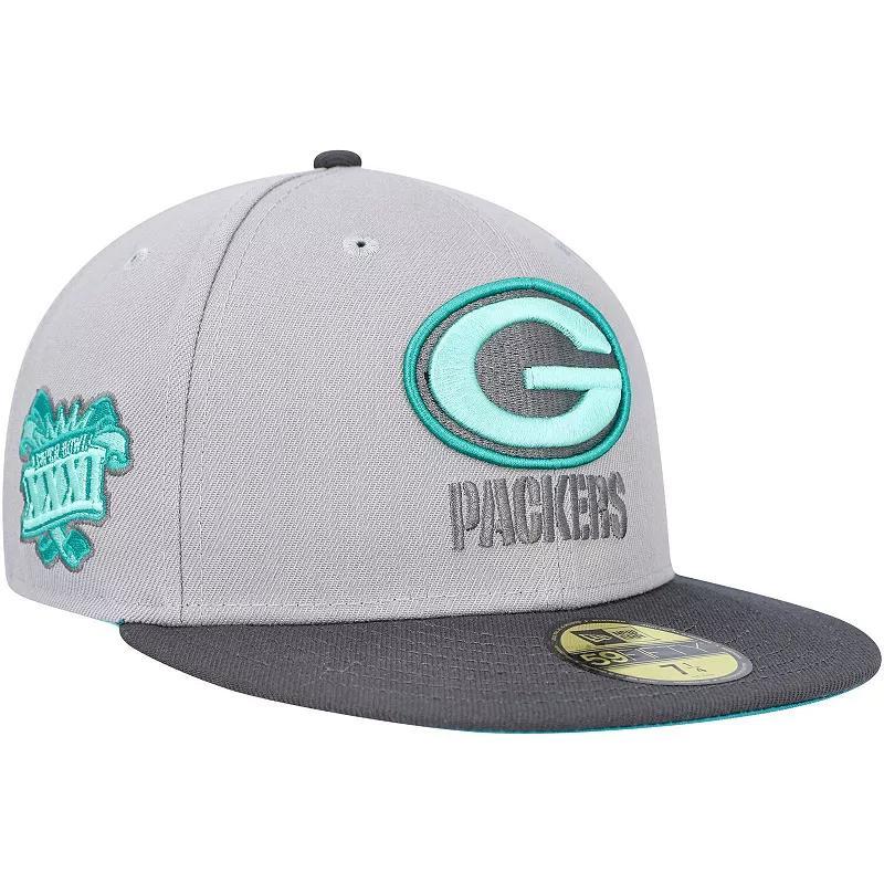 Mens New Era Gray/Graphite Green Bay Packers Aqua Pop 59FIFTY Fitted Hat Product Image