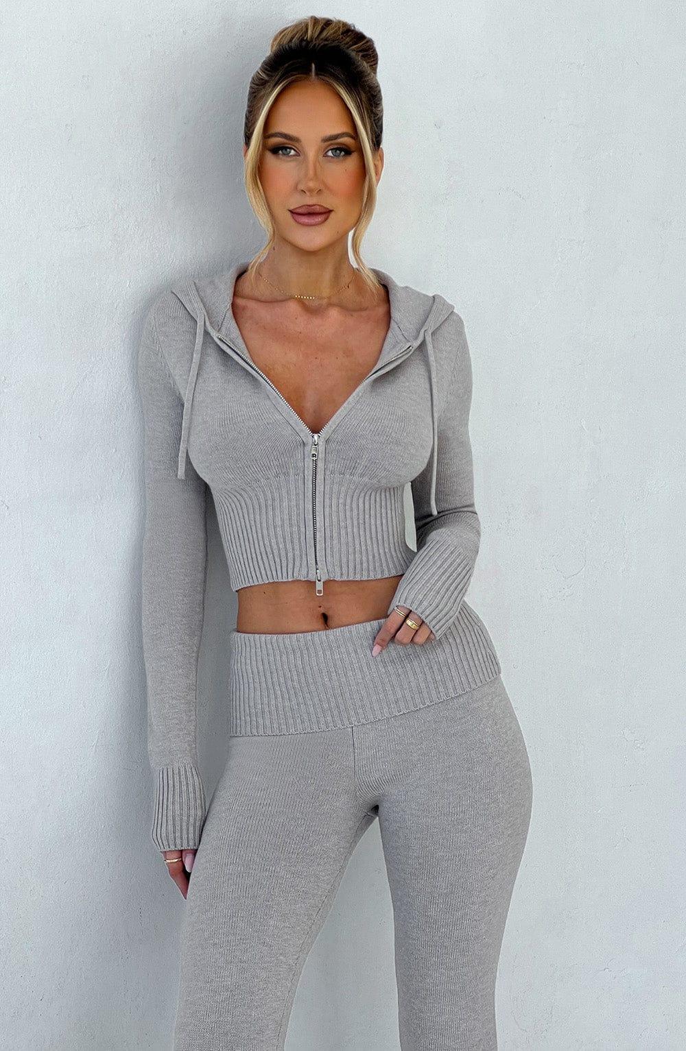 Portia Knit Hoodie - Light Grey Marl product image