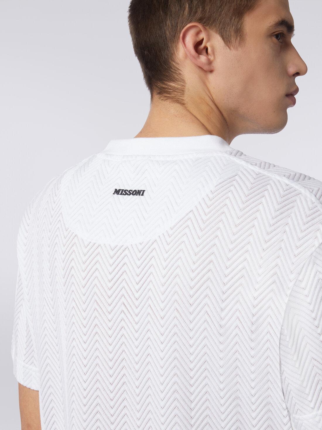 Crew-neck T-shirt in chevron viscose and cotton White | Missoni Product Image