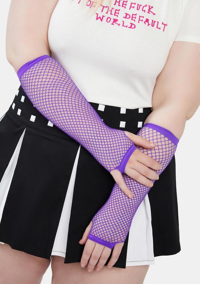 Sheer Stretchy Fishnet Arm Warmers - Purple Product Image