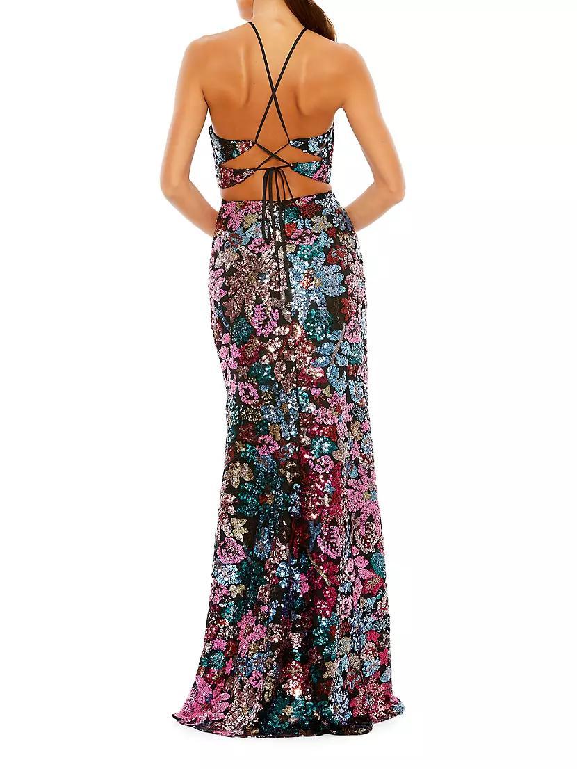 Floral Sequined Cut-Out Halter Gown Product Image