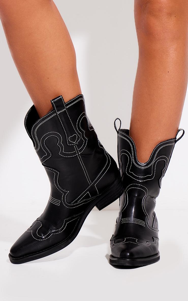 Black PU Point Toe Ankle Western Boots product image