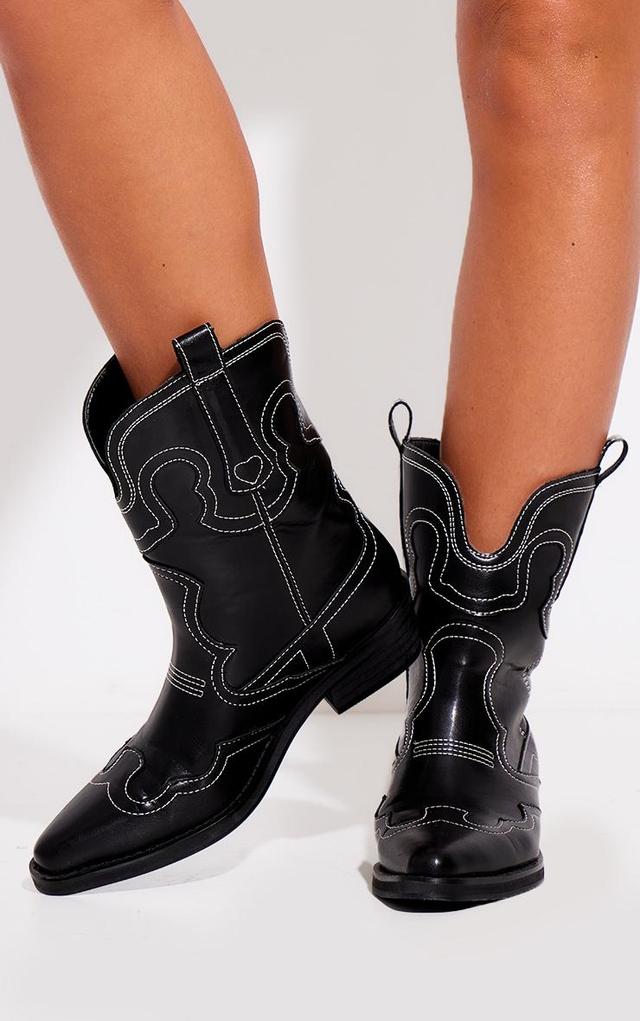 Black PU Point Toe Ankle Western Boots Product Image