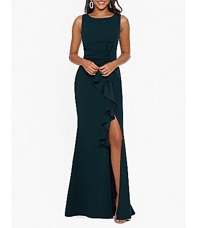 Betsy & Adam Ruffle Bow Trumpet Gown Product Image