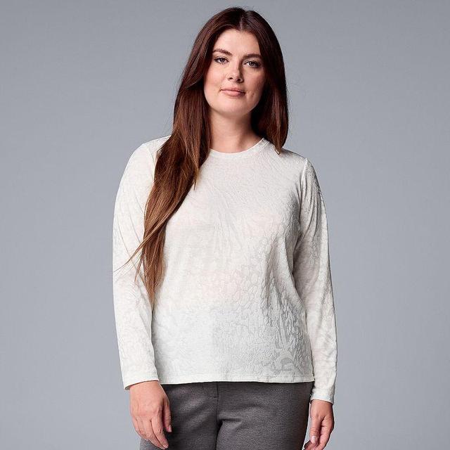 Plus Size Simply Vera Vera Wang Long Sleeve Crew Neck Tee, Womens Light Grey Product Image