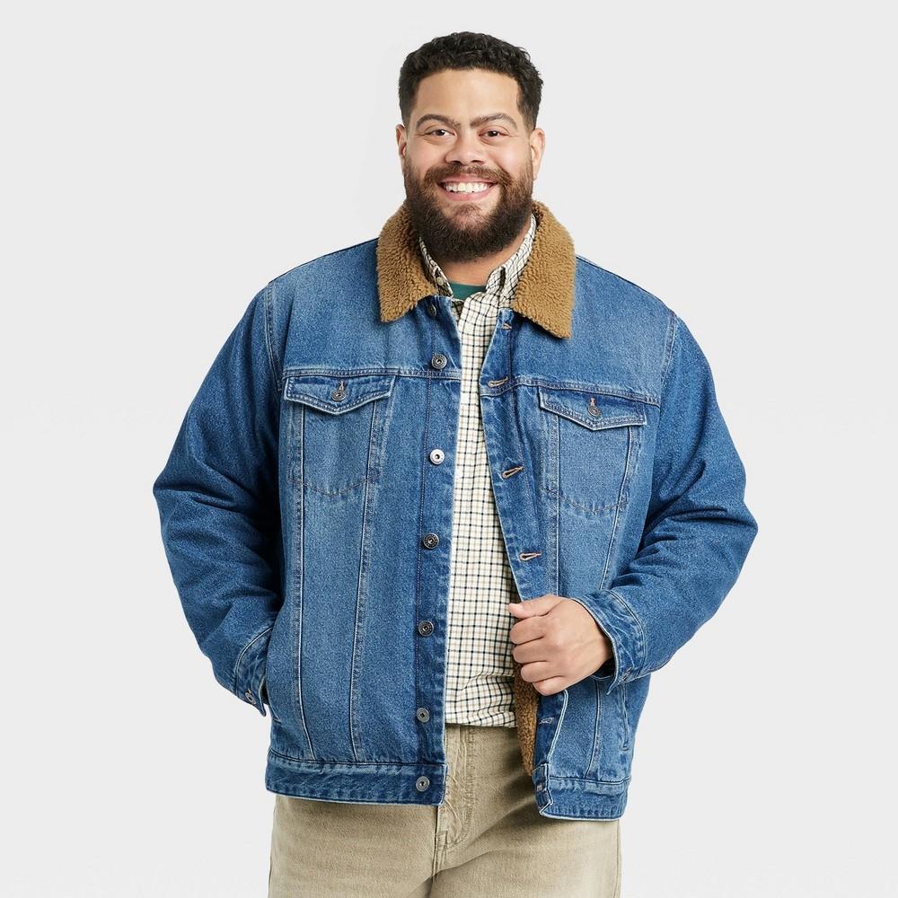 Mens Big & Tall Faux Shearling Lined Denim Trucker Jacket - Goodfellow & Co LT Product Image