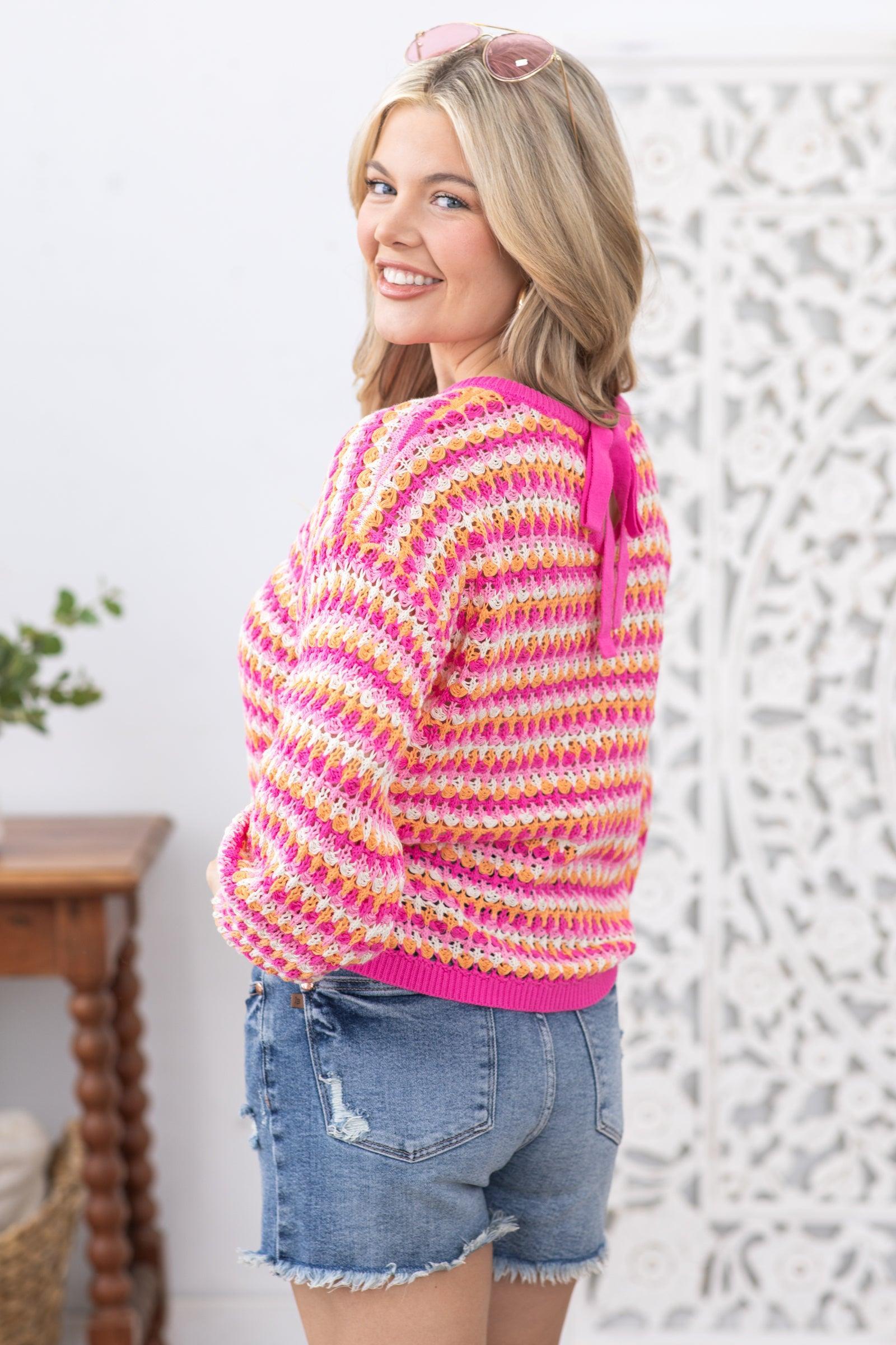 Pink Multicolor Stripe Knit Pullover Sweater Product Image