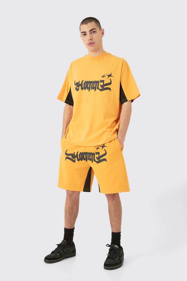 Oversized Homme Panel Heavyweight T-shirt & Short Set | boohooMAN USA Product Image