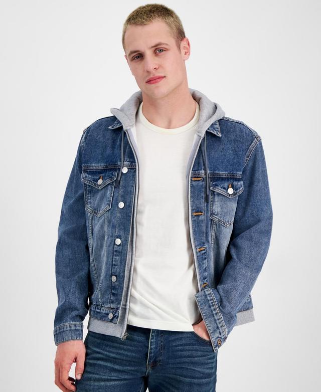 And Now This Mens Layered-Look Full-Zip Hooded Denim Utility Jacket, Created for Macys Product Image