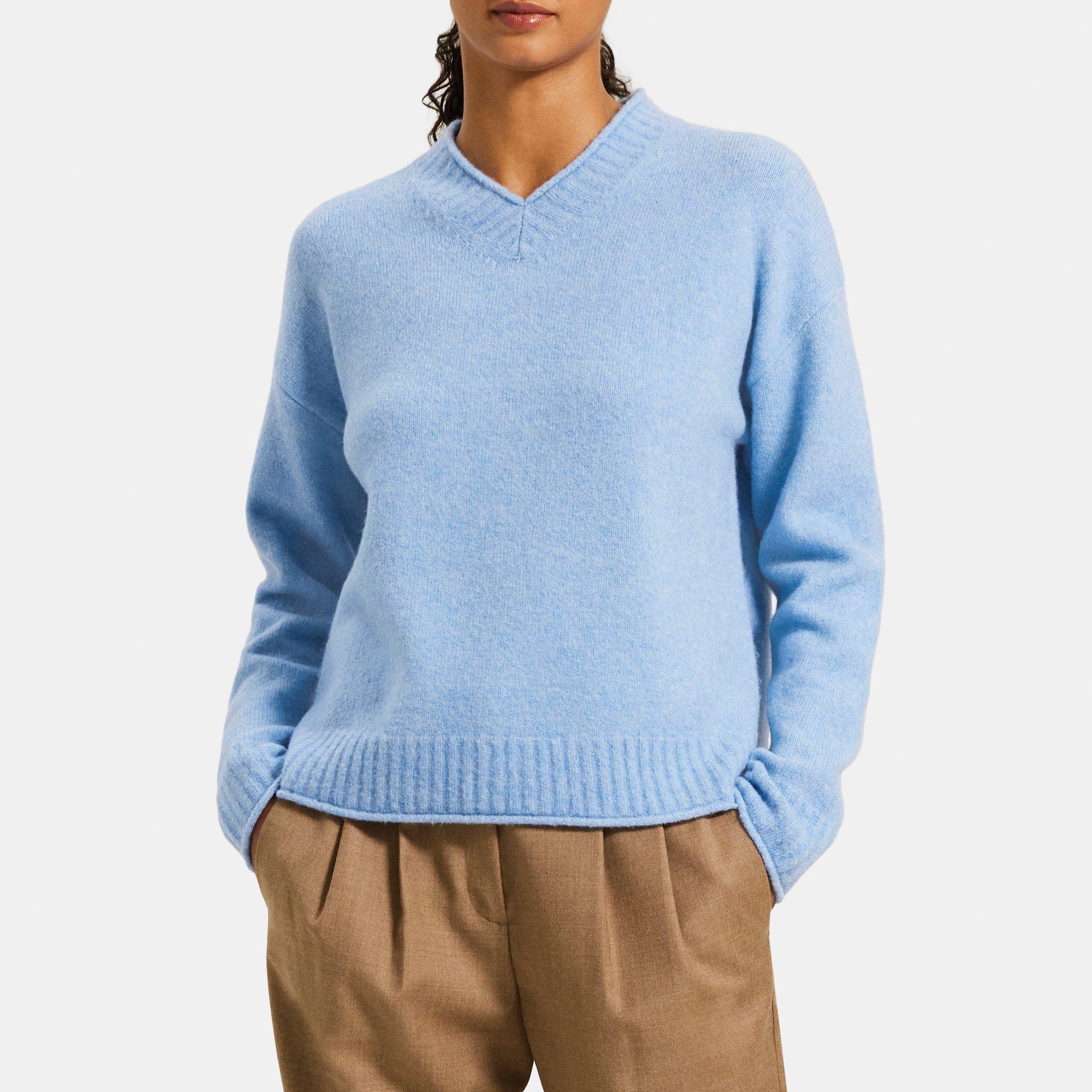 Wool-Blend High V-Neck Sweater | Theory Outlet Product Image