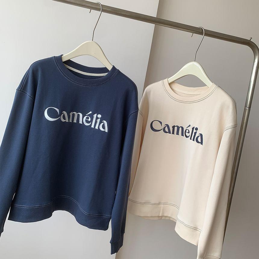 Crew Neck Lettering Embroidered Pullover Product Image