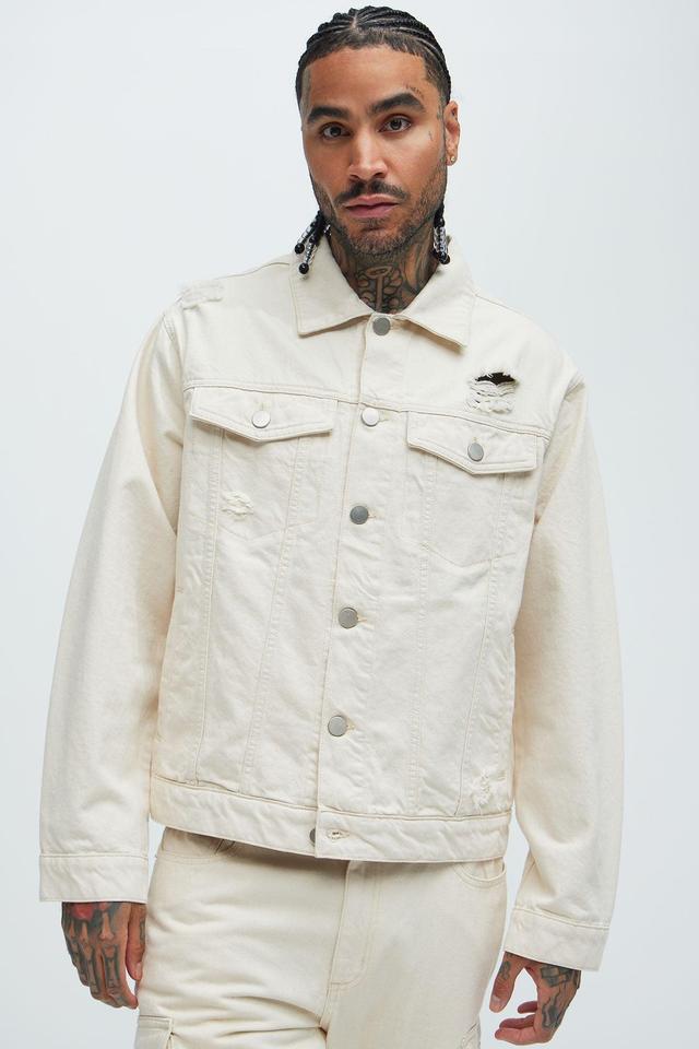 Benson Distressed Trucker Jacket - Cream Product Image