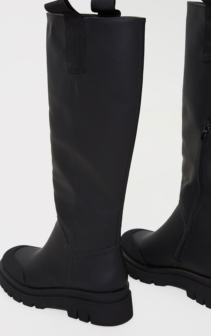 Black PU Chunky Sole Welly Boots Product Image