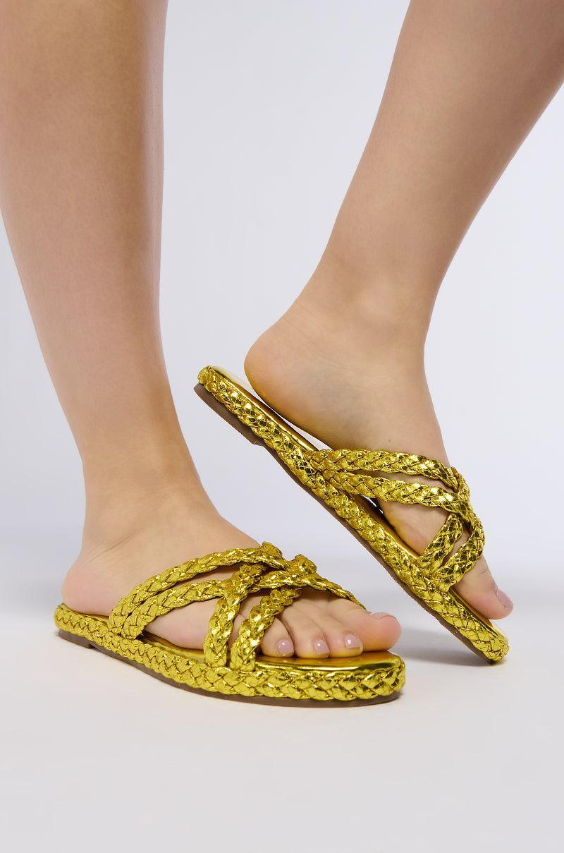 AZALEA WANG AMMON YELLOW METALLIC BRAIDED SANDAL Product Image