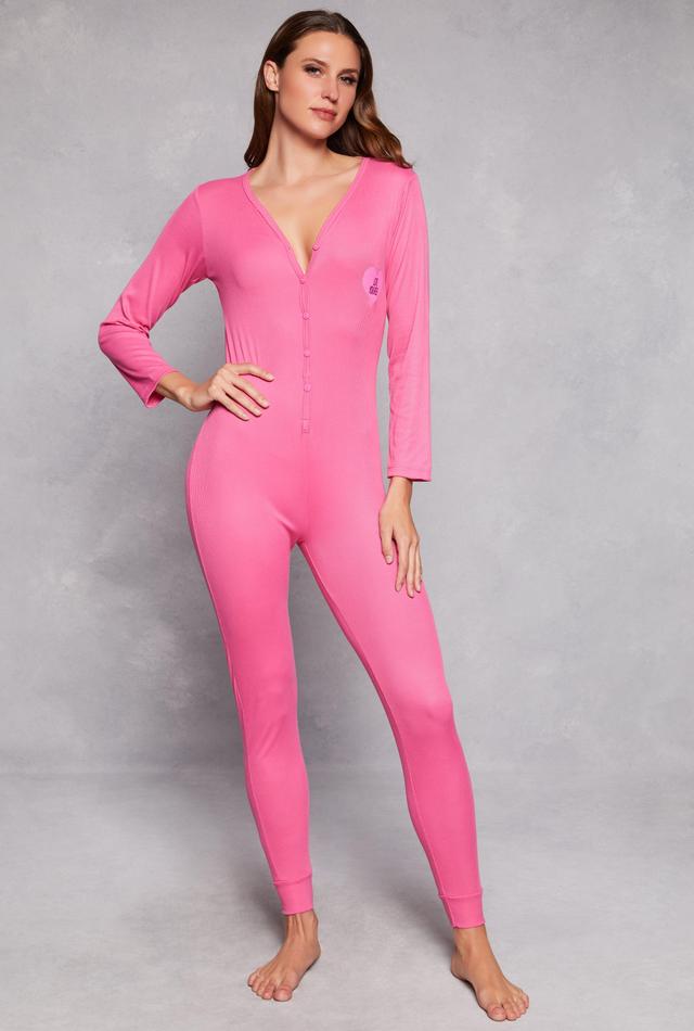 Womens Love Yourself Ribbed Button Front Pajama Onesie Product Image