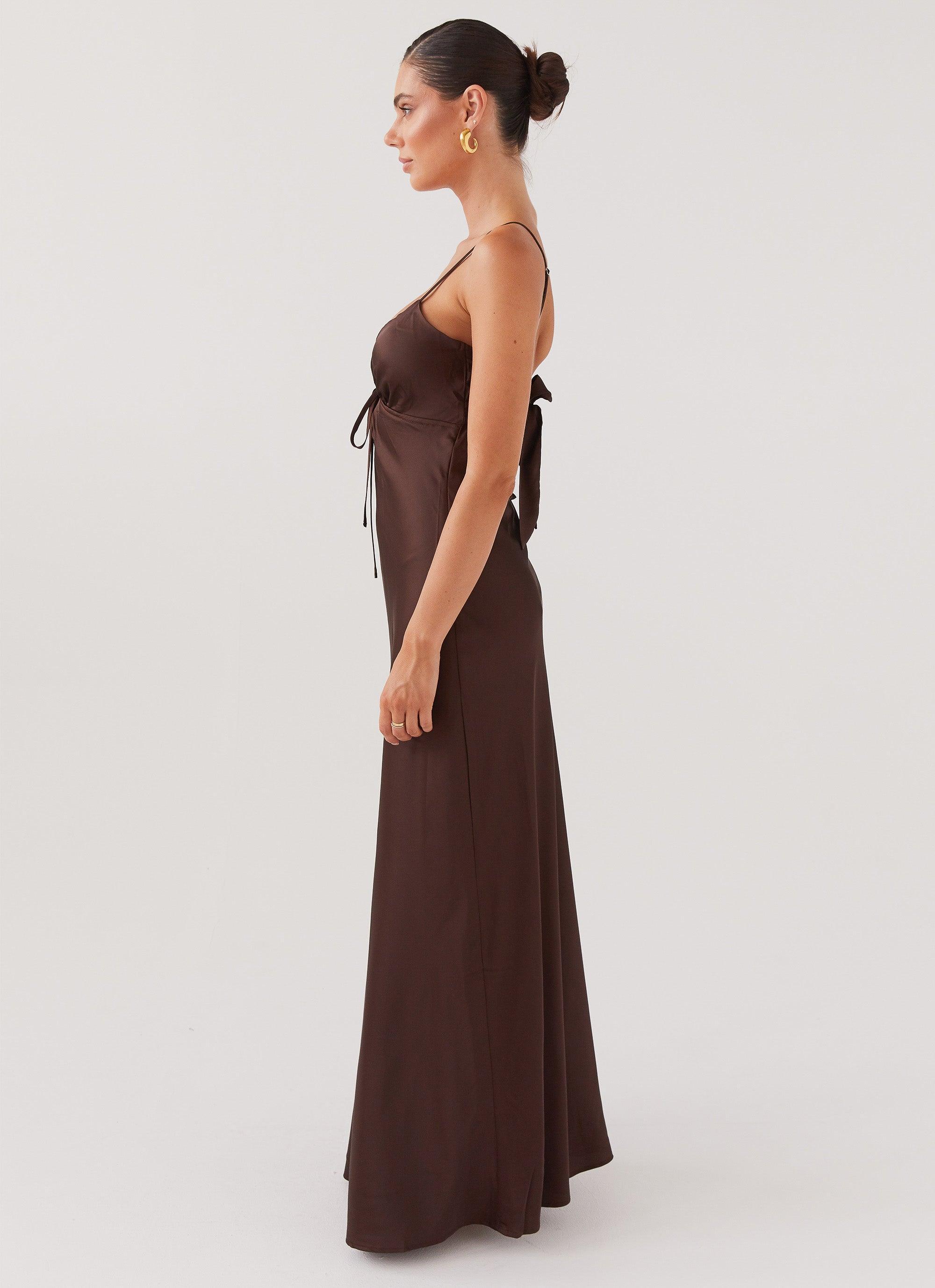 Flora Satin Maxi Dress - Chocolate Product Image