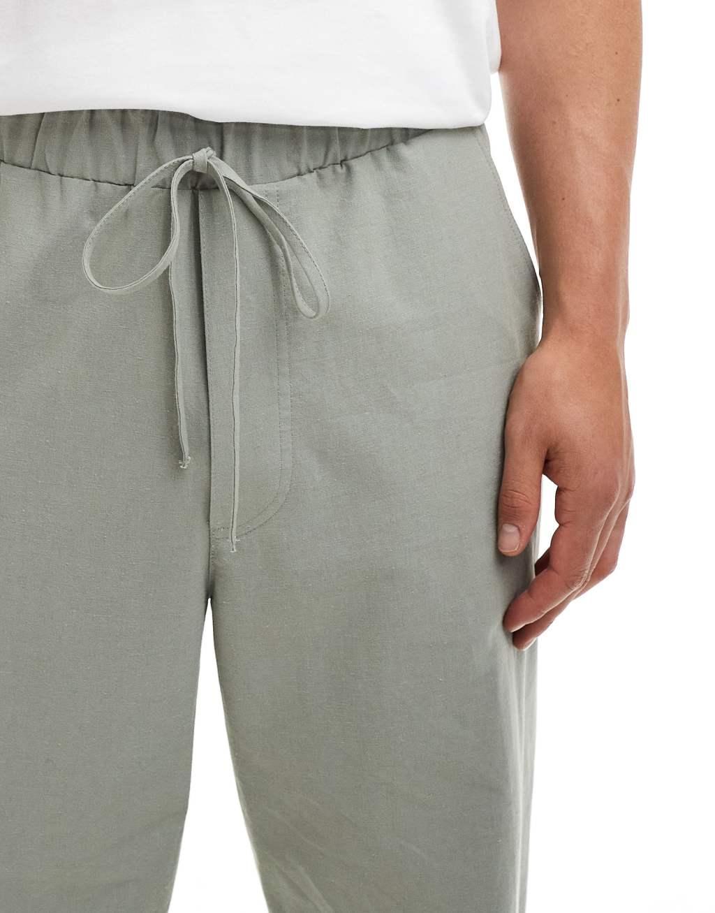 ASOS DESIGN baggy linen mix pants in sage green Product Image