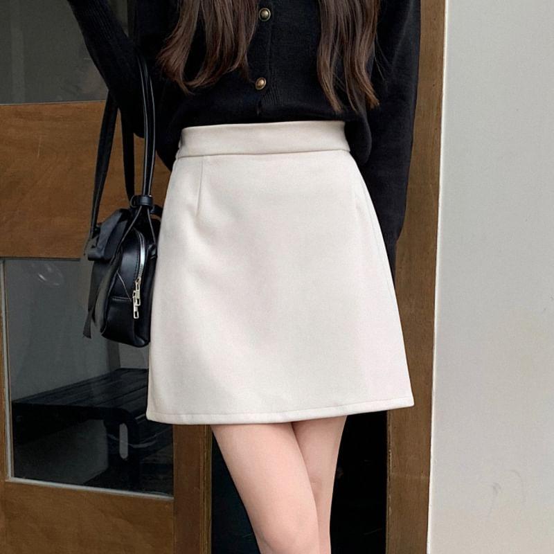 High Waist Plain Mini A-Line Skirt Product Image