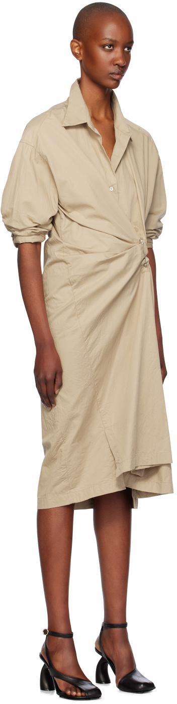 DRIES VAN NOTEN Beige Draped Cotton Midi Dress In 101 Sand Product Image