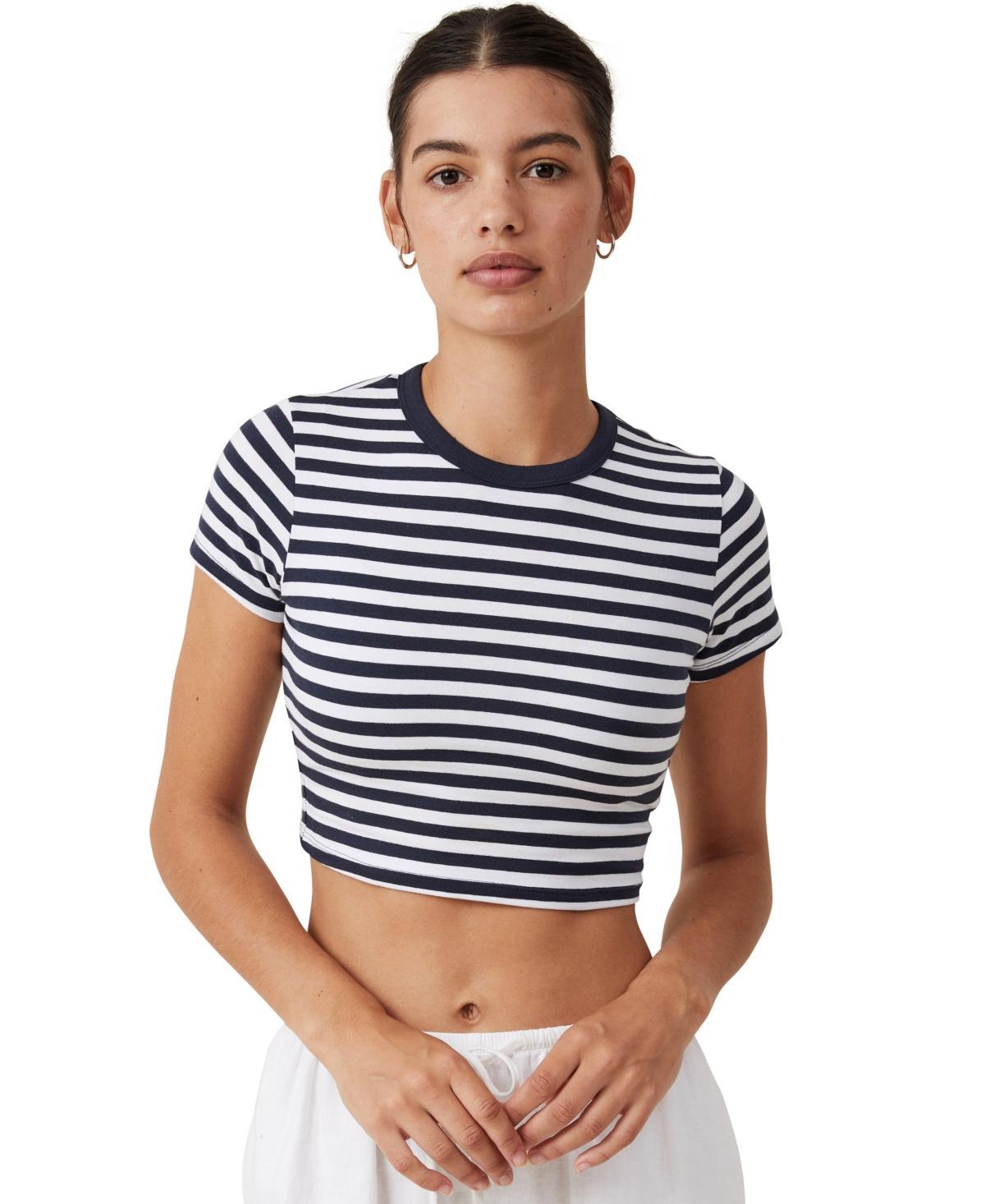 Cotton On Womens Micro Crop Tee - Cara Stripe White Product Image