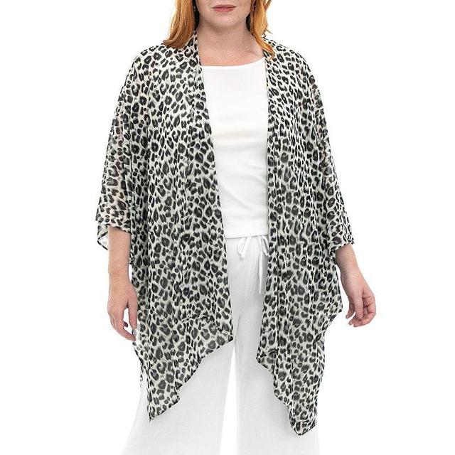 Womens Nina Leonard Floral Open-Front Kimono, Grey Product Image