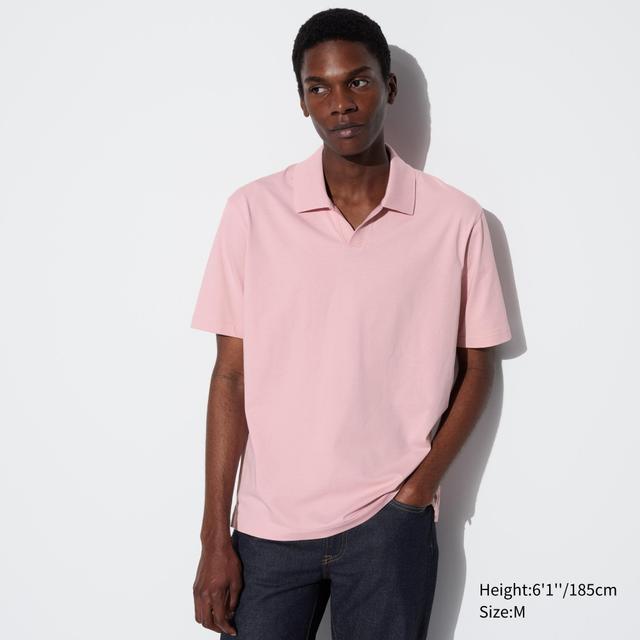 Mens Airism Cotton Jersey Skipper Polo Shirt with Quick-Drying Pink XL UNIQLO US Product Image