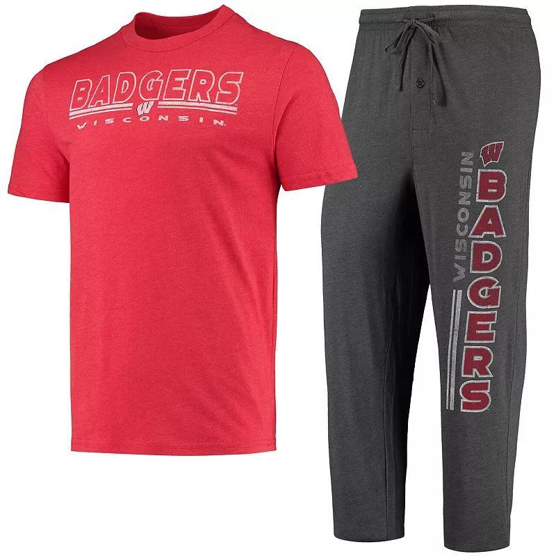 Mens Concepts Sport Heathered Charcoal/Red Wisconsin Badgers Meter T-Shirt & Pants Sleep Set Product Image