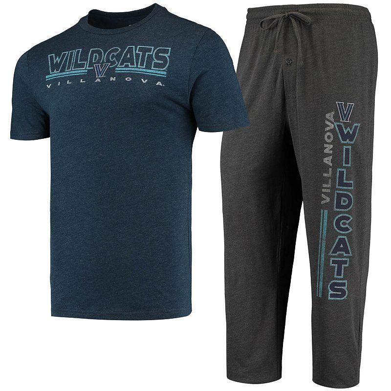 Mens Concepts Sport Heathered Charcoal/Navy Villanova Wildcats Meter T-Shirt & Pants Sleep Set Product Image