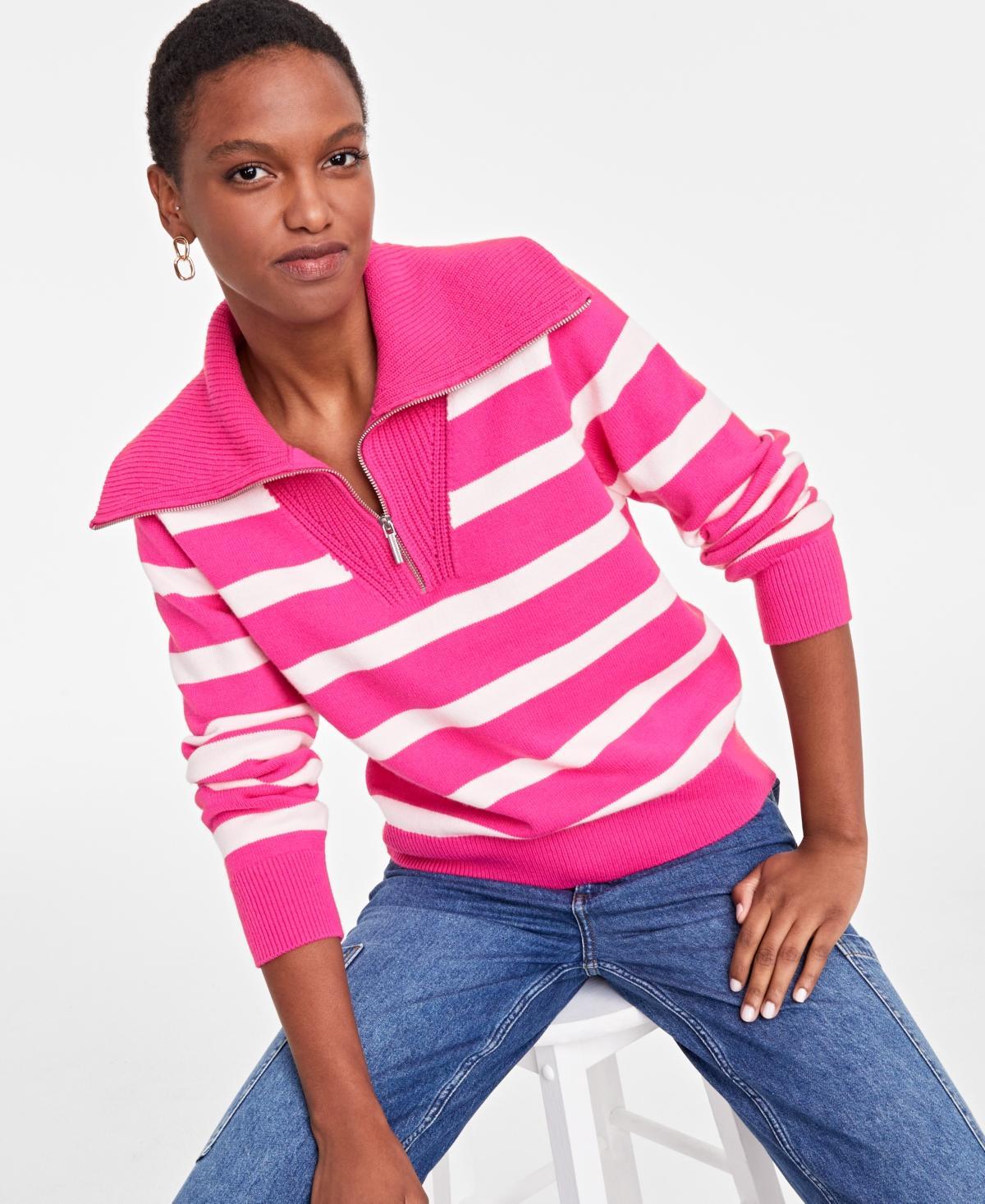 On 34th Womens Striped Half-Zip Sweater, Created for Macys Product Image