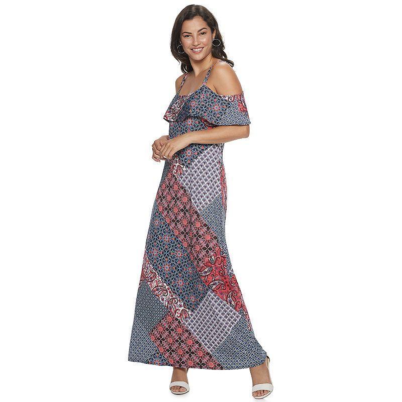 Womens Nina Leonard Print Cold-Shoulder Maxi Dress Red Product Image