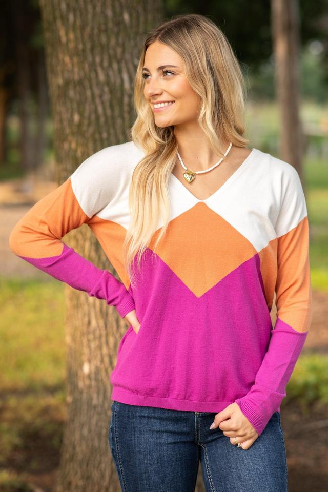 Colorblock Geometric Print V-Neck Sweater Product Image