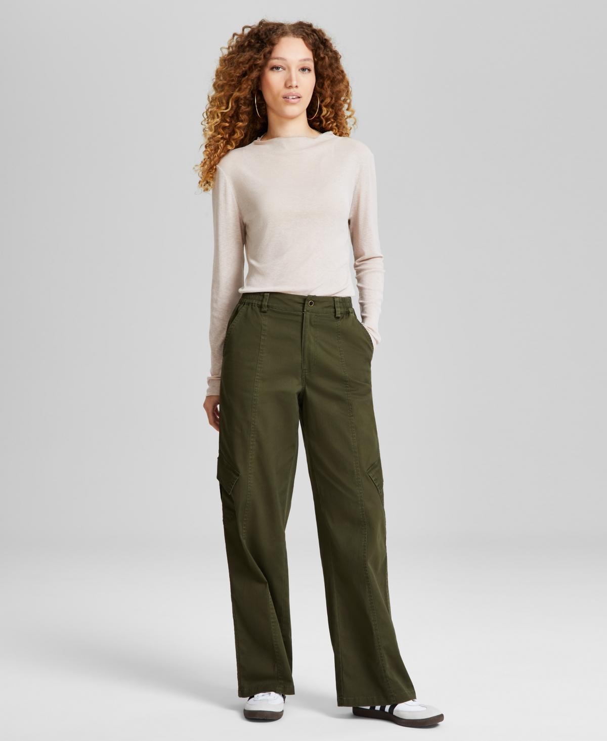 And Now This Womens Twill Wide-Leg Cargo Pants, Created for Macys Product Image