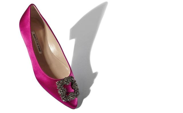 HANGISIFLAT Dark Fuchsia Satin Jewel Buckle Flat Pumps Product Image