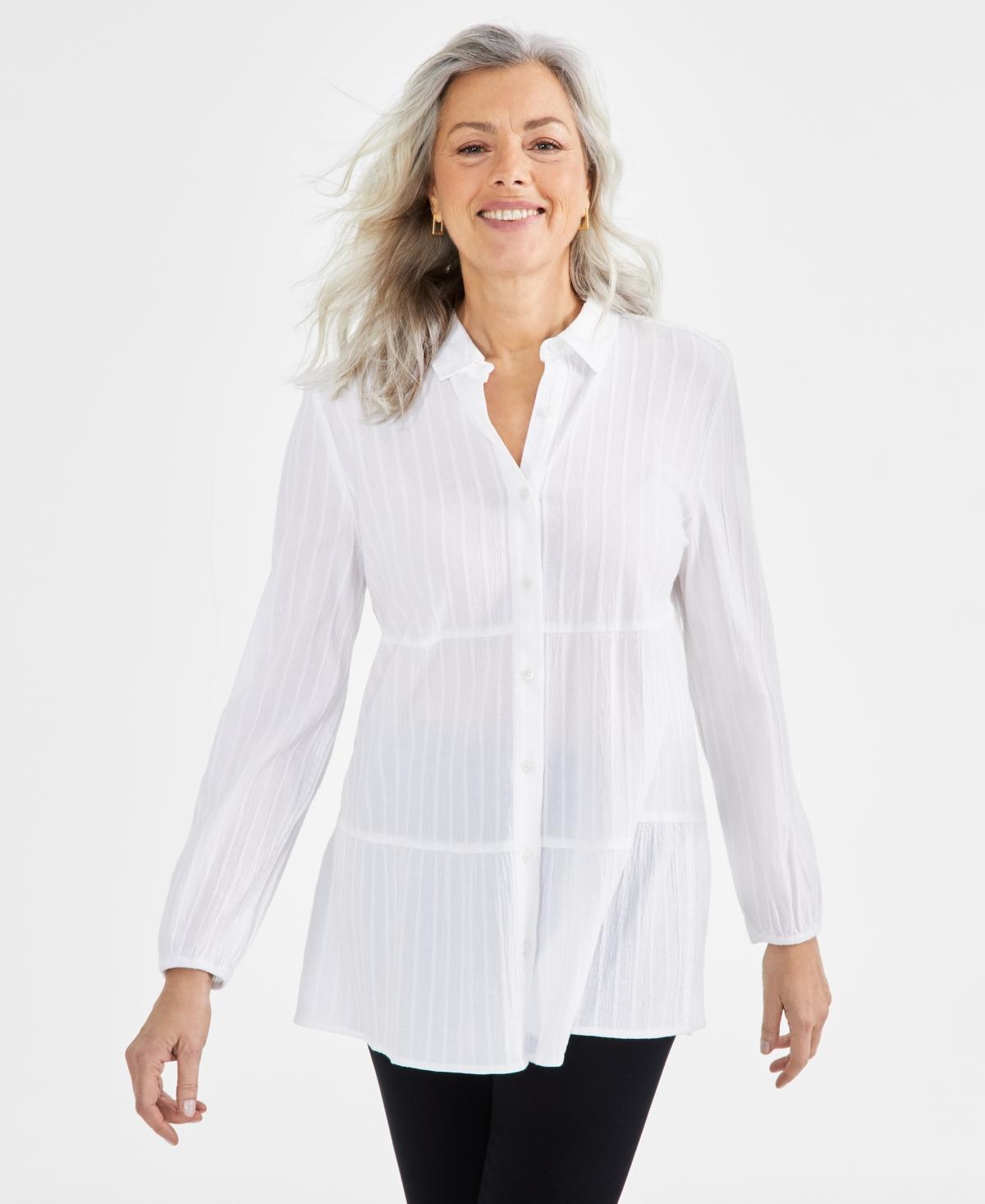 Style & Co Womens Textured-Stripe Button Shirt, Created for Macys Product Image