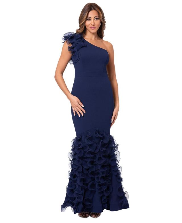 Xscape Womens Ruffled One-Shoulder Gown Product Image