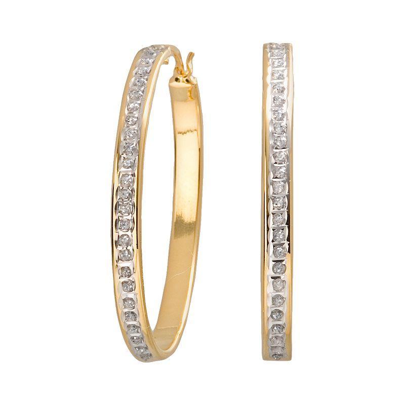 Diamond Mystique 18k Gold Over Silver Oval Hoop Earrings, Womens, Yellow Product Image