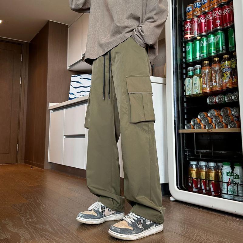 Drawstring Waist Plain Loose Fit Cargo Pants product image