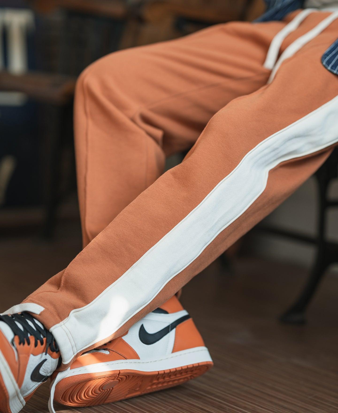 Classic Straight-Leg Striped Logo-Embroidered Cotton-Terry Sweatpants - Orange Product Image