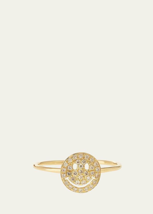 Womens 14K Yellow Gold & Diamond Happy-Face Ring Product Image