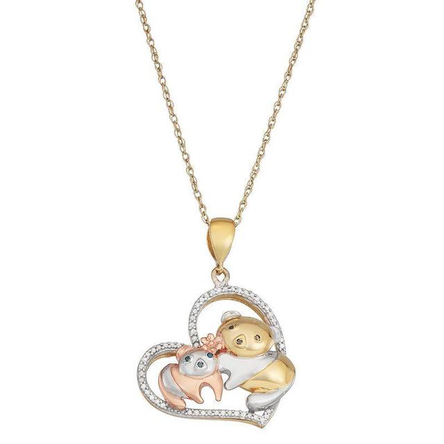 Jewelexcess 1/6 Carat T.W. Multicolor Diamond Tri-Tone Sterling Silver Bear Pendant Necklace, Womens Product Image